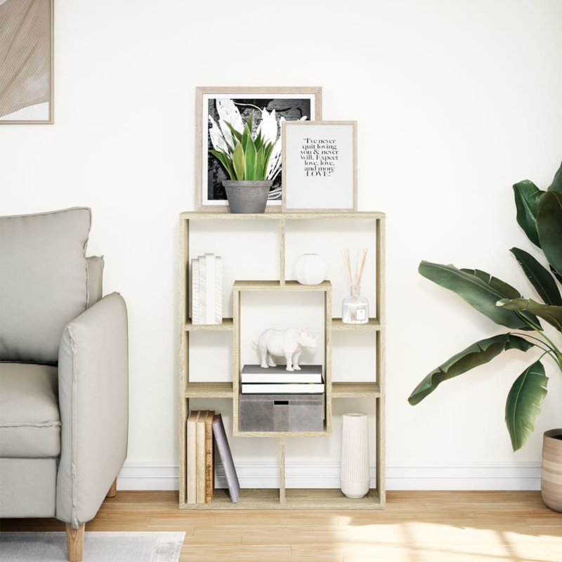 90cm H x 63cm W Geometric Bookcase, Sonoma/Oak