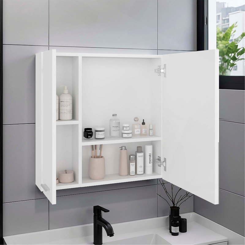 Armoire à pharmacie à double porte Harbor, quatre tablettes intérieures, Blanc