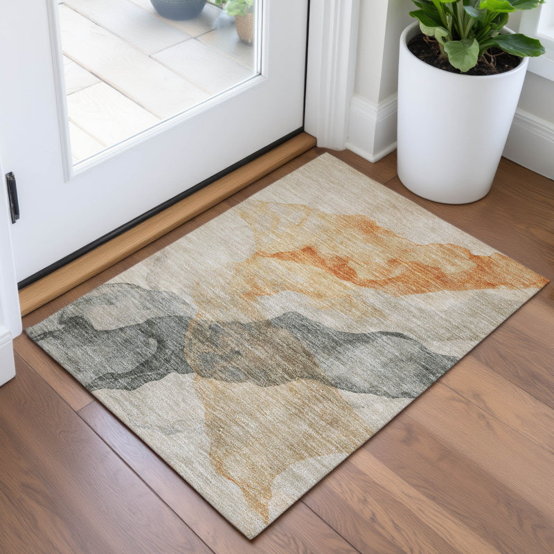 Tapis orange intérieur / extérieur lavable à la machine Xhevrie, Rectangle 1 pi 8 po x 2 pi 6 po