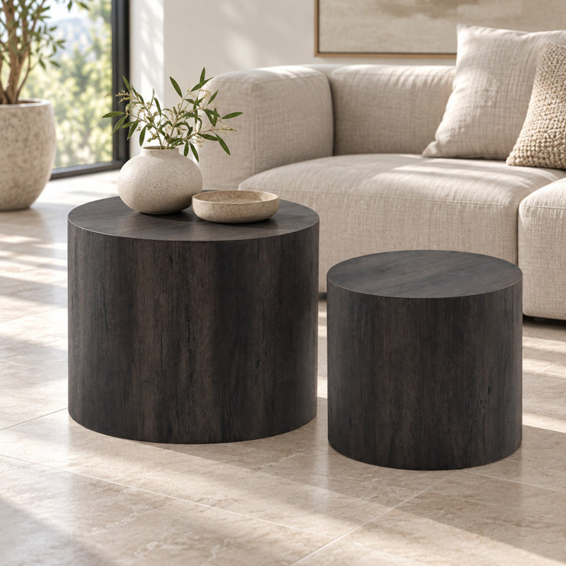 Tables d'appoint rondes en bois, Dark Brown