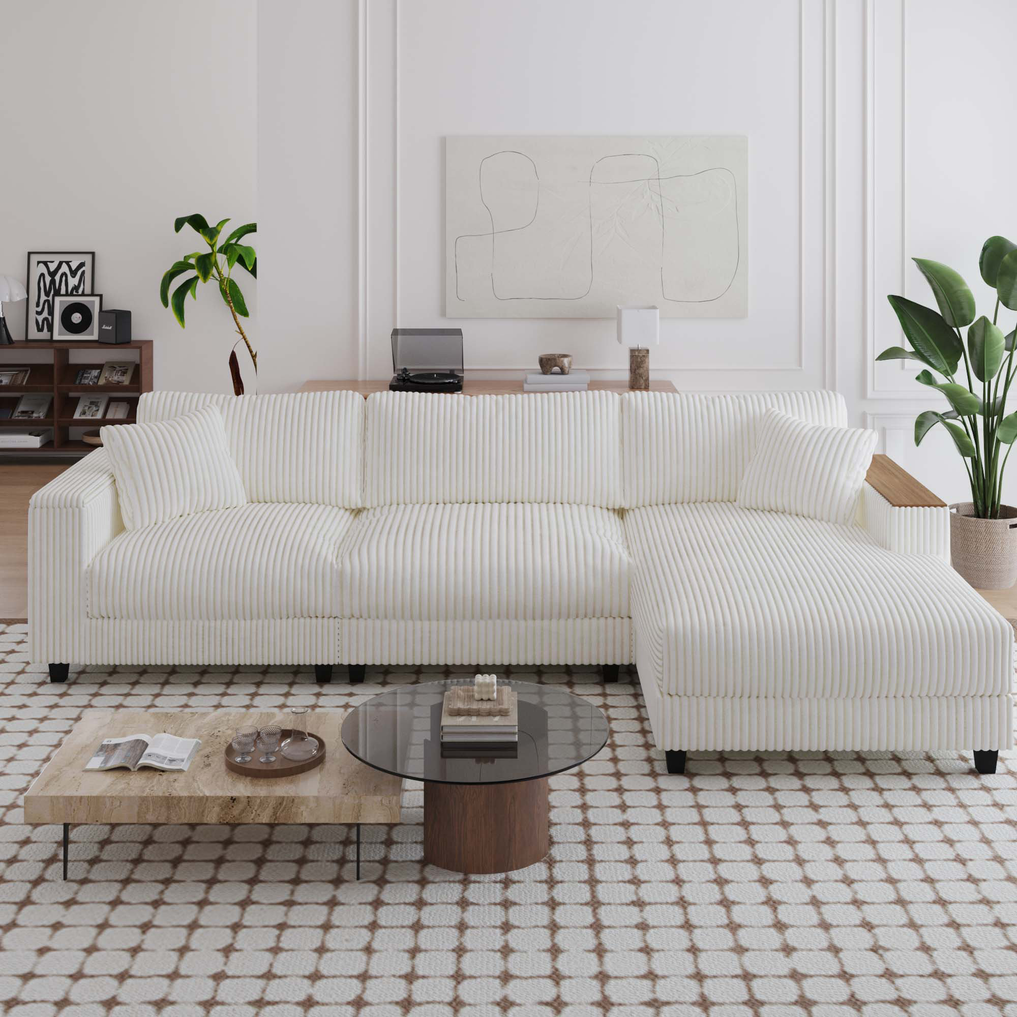 Latitude Run® 114.5'' Corduroy Couch With 2 Pillows Oversized Sofa L ...