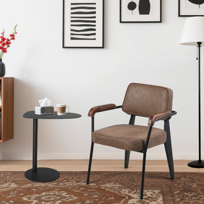 Pu Leather Accent Chair, Mid-Century Modern Armchair With Metal Legs, Reading Leisure Chair With High Back For Living Room Bedroom Waiting Room, Brown