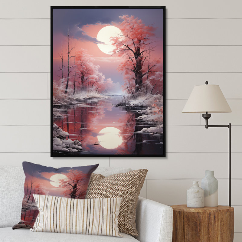 «White Fushia Winter Twilight II», reproduction sur toile encadrée, 32" H x 16" W, Cadre flottant noir