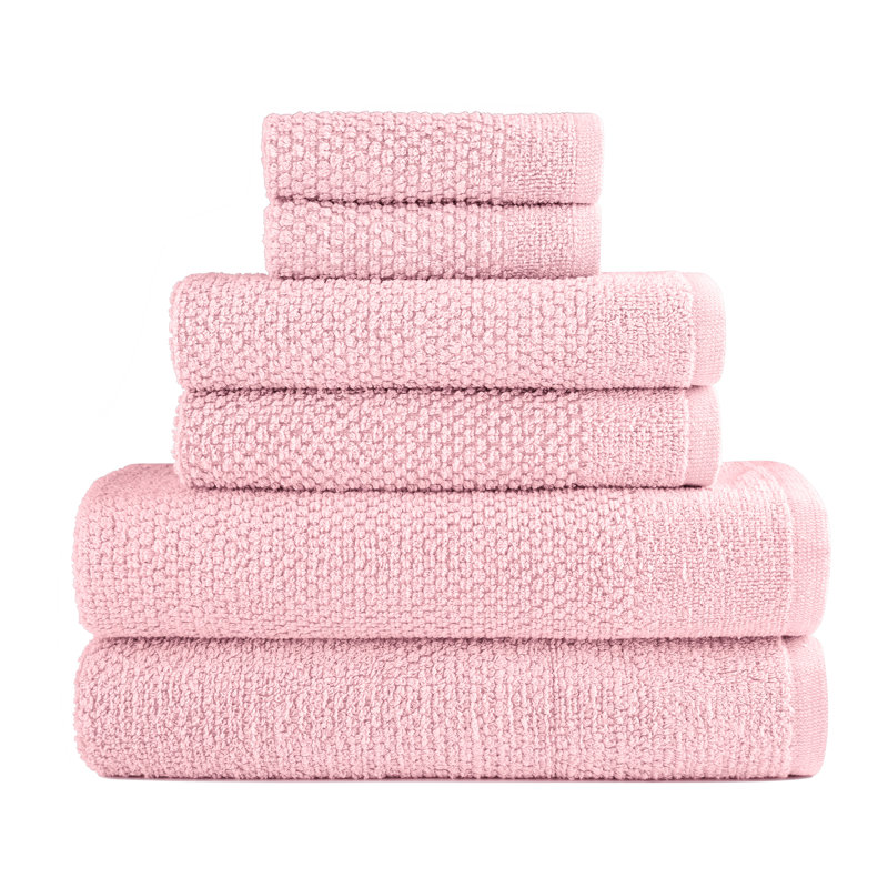 Dan River 6 Piece Popcorn Cotton Bath Towel Set, Rose