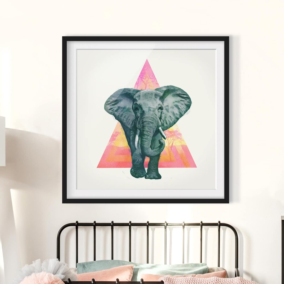 Gerahmtes Poster-Illustrations-Elefant vor Dreieck