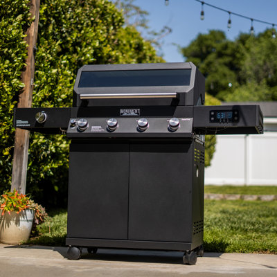 🔥Monument Grills Denali 425 4-Burner Black Propane Gas Grill with ClearView Lid, Side Burner, Bluetooth App Control & LED Display – Ideal for Family BBQs🍖🍔