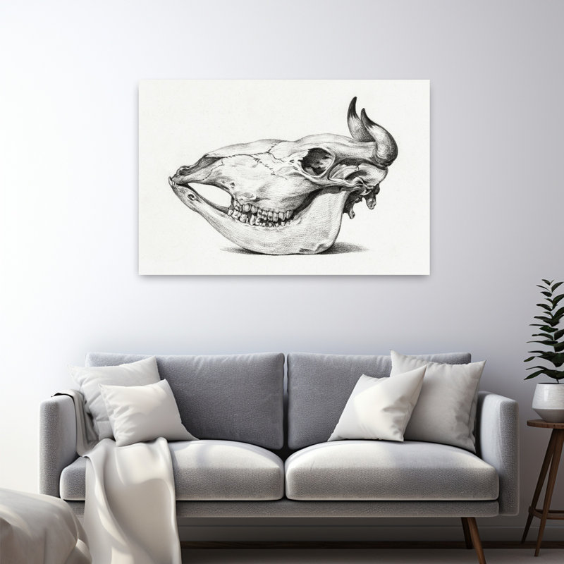 Crâne de vache, art mural rétro rétro, H 32 po x l 48 po