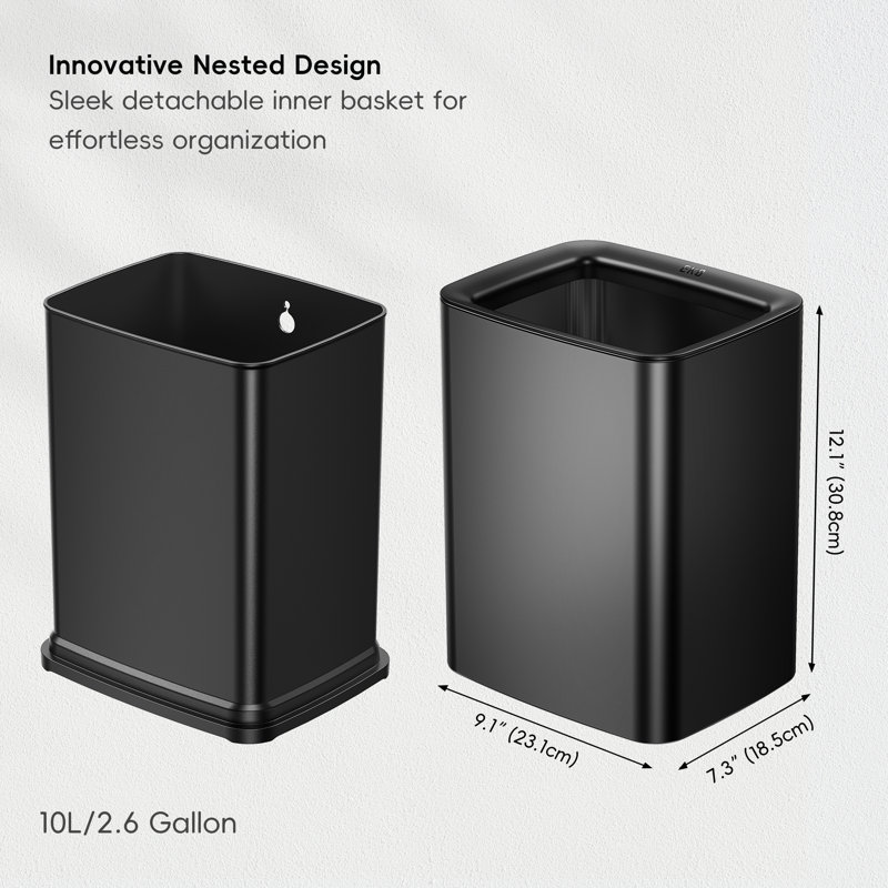 Poubelle à couvercle ouvert 2,6 gallons / 10 L EKO Laguna - Poubelle moderne en acier inoxydable mat avec panier intérieur amovible pour la salle de bain, la chambre à coucher et le bureau