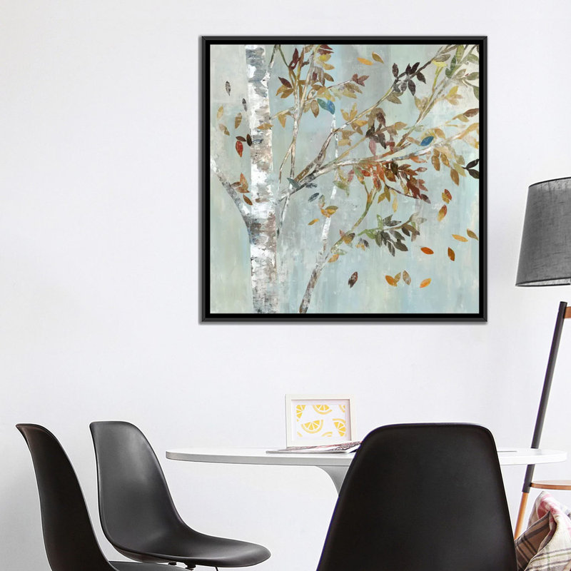«Birch With Leaves I», reproduction sur toile, H 37 po x l 37 po x p 1,5 po, Toile avec cadre noir, Pas de tapis
