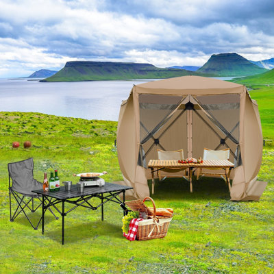 10x10ft Camping Gazebo Screen Tent, 5 Sided Pop-up Canopy Shelter with Mesh Windows