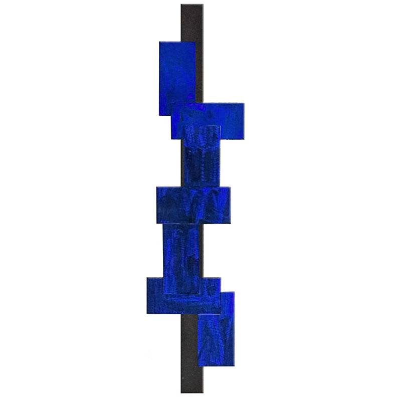 Handmade Modern Abstract Wall Decor on Metal, Aged Blue