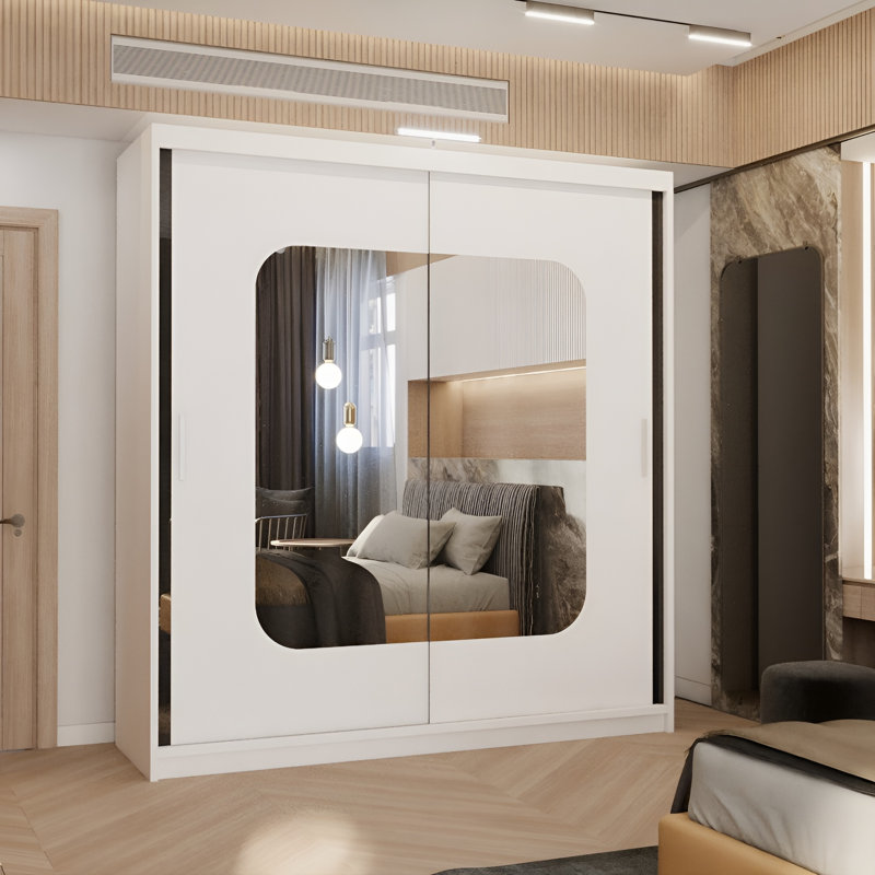 Cherith 2 Door Manufactured Wood Wardrobe, White, 217cm H x 203cm W x 62cm D