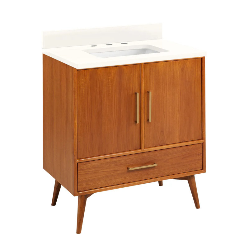 30" Novak Single Bathroom Vanity Set with Rectangular Undermount Sink, Arctic White Quartz, 8" Widespread