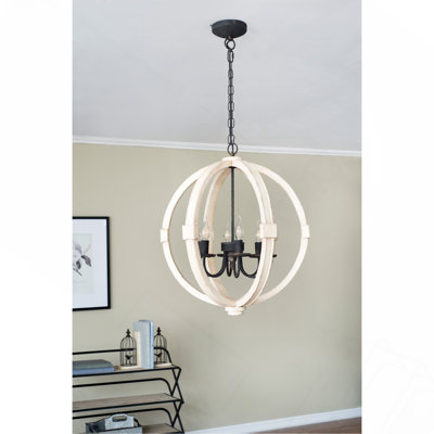 6 - Light Wood Chandelier, Hanging Light Fixture With Adjustable Chain For Kitchen Dining Room Foyer Entryway, Bulb Not Included