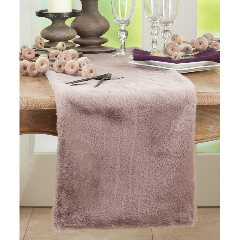 Gray Faux Rabbit Fur Table Runner 23 x 19 in