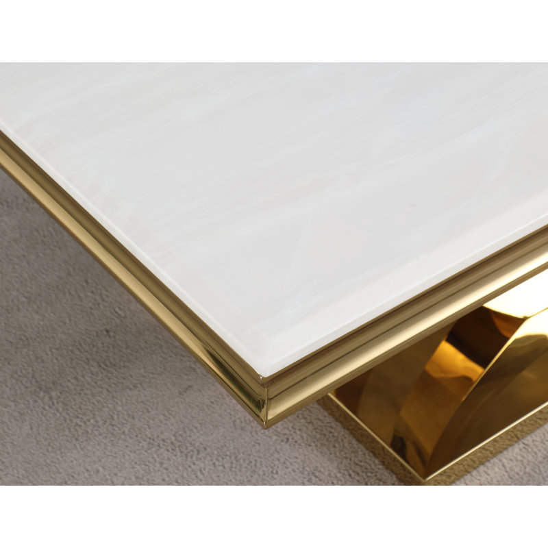 Rectangular White Marble Coffee Table with Gold Metal Base