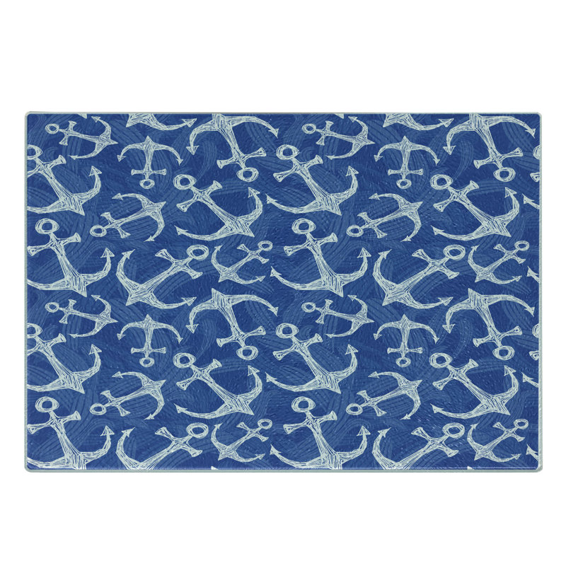 Planche à découper en verre trempé Ambesonne Marine Life équipements bleu azur / blanc
