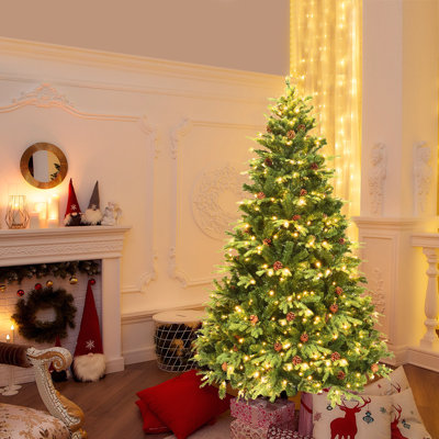 Arbre de Noël artificiel pin vert 8 pi avec 600 lumières claires / blanches