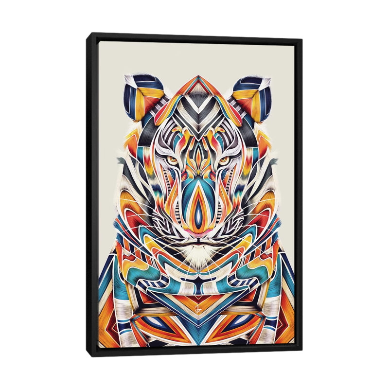 « tygr », impression sur toile tendue, H 26 po x l 18 po x P 1,5 po, Toile avec cadre noir, Pas de tapis