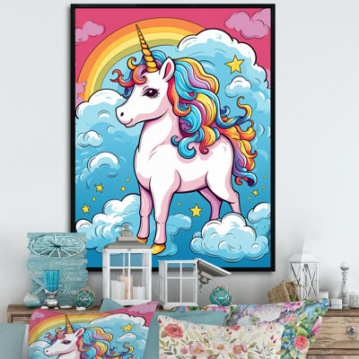 " Cute Unicorn and Rainbow " Mixed Media and Color Photography Print