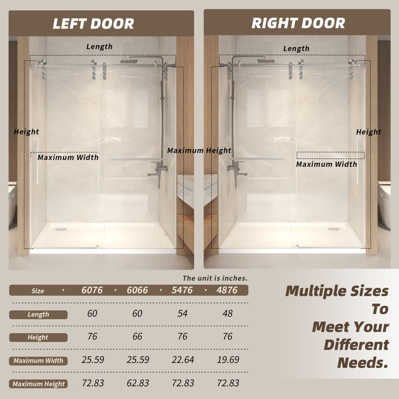 56-60" X 66" H Frameless Sliding Bathtub Door, Tub Shower Door, 5/16" (8mm) Clear Tempered Glass, Stainless Steel Frame,matte Black