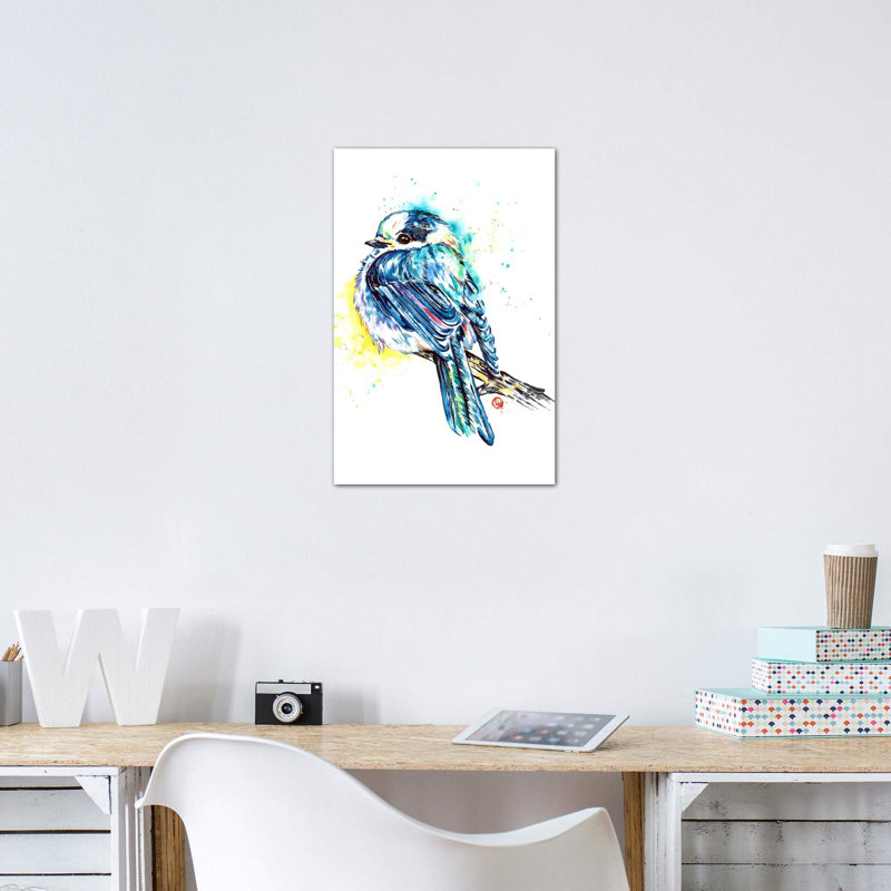 «Canada Jay» par Lisa Whitehouse - impression d'art graphique, H 12 po x l 8 po x P 0,75 po, Toile tendue, Pas de tapis