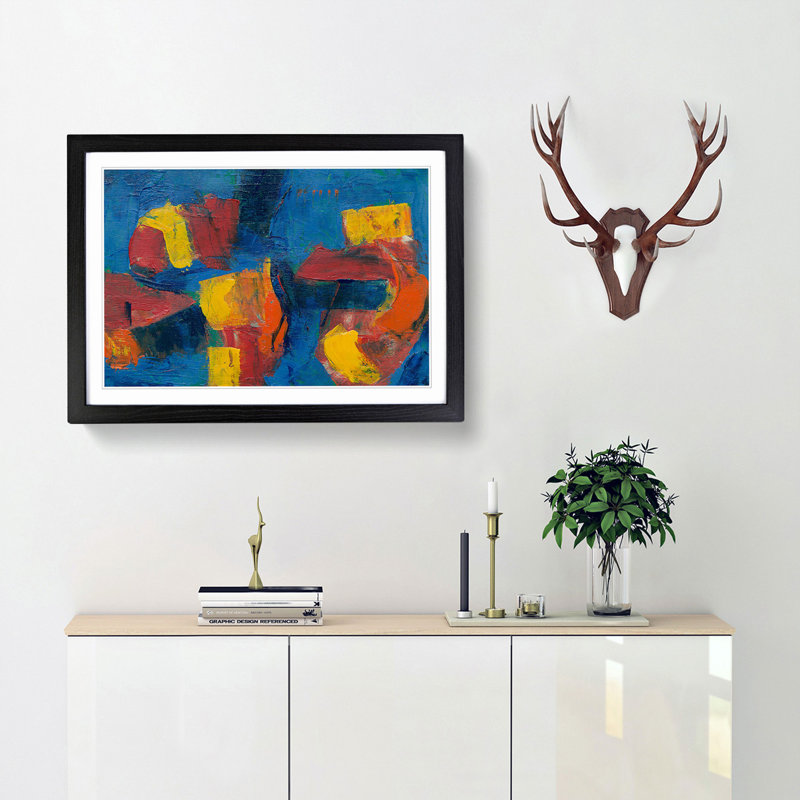 Abstract Art Painting Vol.276 by S.Johnson - Framed Print, 48cm H x 65cm W x 2cm D, Black Framed