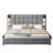 California King Size Upholstered Bed Frame,With Wall Sconce and USB Port, Wide Headboard, Velvet, Gray