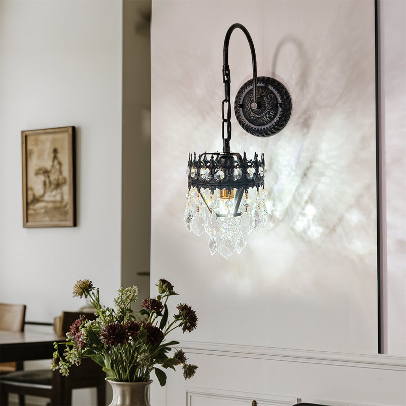 Vintage Armed Wall Sconce Lamp With Luxury Clear Crystals
