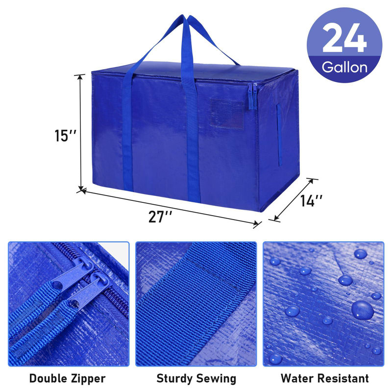 Extra Large Moving Bags With Zippers & Carrying Handles, Heavy-Duty Storage Tote Moving Boxes For Space Saving,(Blue/8 PCS)