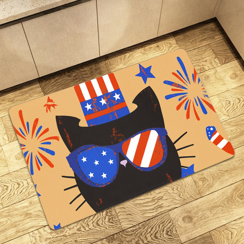 Tapis d'entrée noir patriotique 24 po x 36 po Black Cat