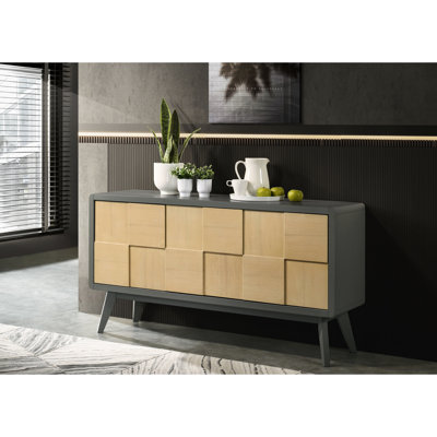 Desserte moderne en bois naturel et gris - Finition de rangement attrayante et fonctionnelle pour la salle à manger