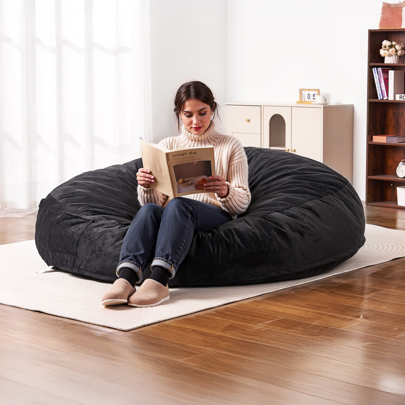 Fauteuil à billes rond avec housse amovible et lavable pour adulte géant noir