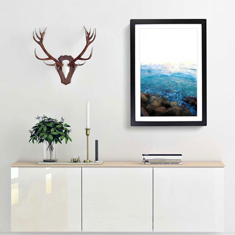 Barbados Seascape in Abstract - Picture Frame Graphic Art Print, 65cm H x 48cm W x 2cm D, Black Framed