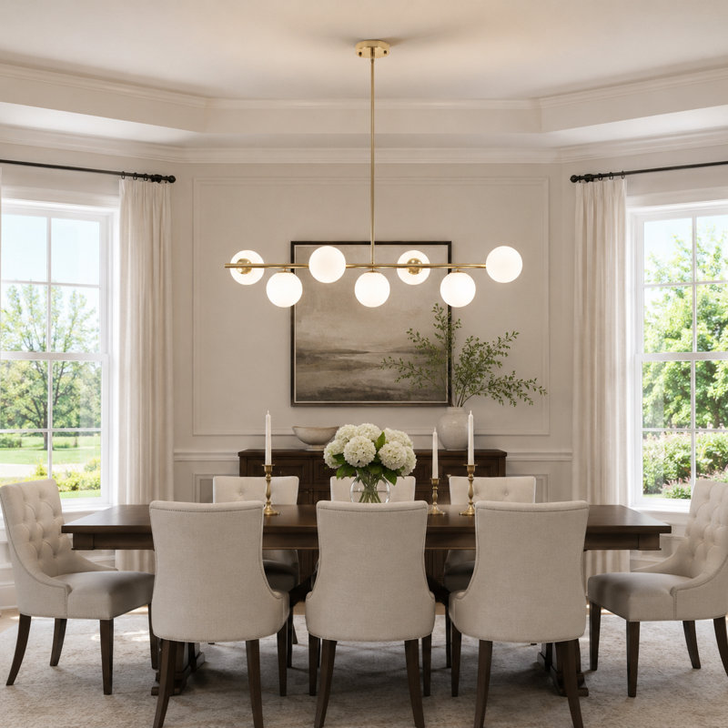 Lustre 7 lumières Kason, Laiton, Blanc