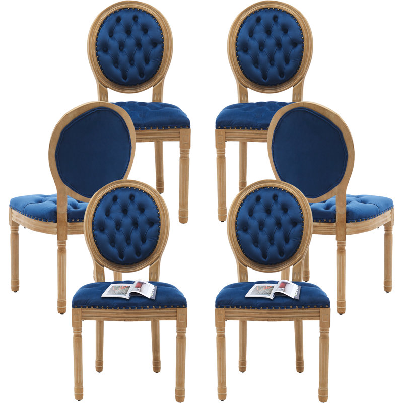 Set of 4 Blue Velvet Upholstered Side Chairs with Wood Frame