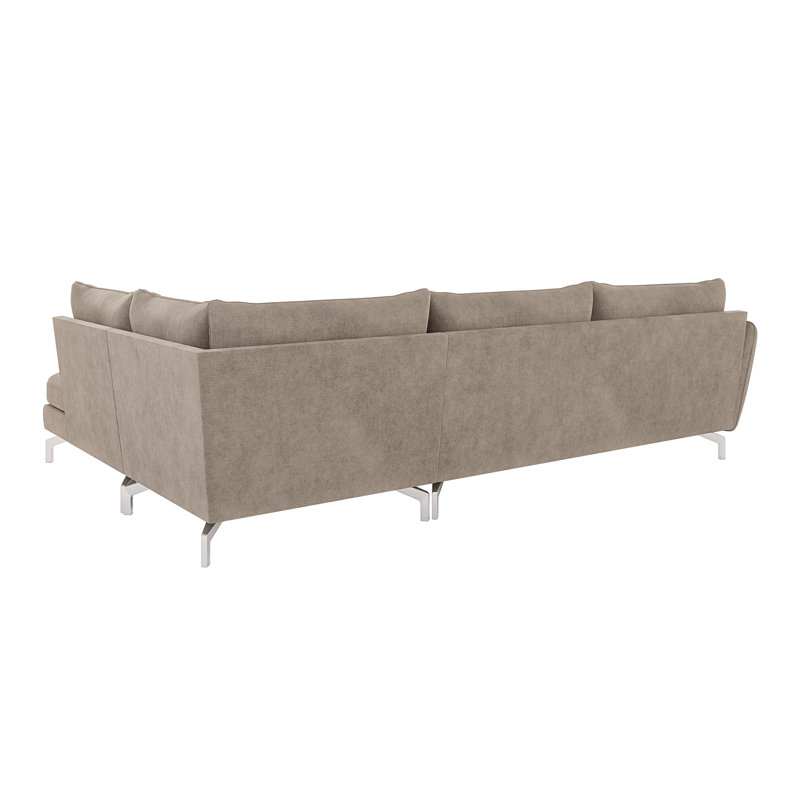 Modern L-shape Corner Sofa  with Silver Metal Legs, Right Hand Facing, Dark Beige