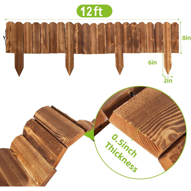 Clôture de jardin en bois, brun, H 8 po x L 12 pi