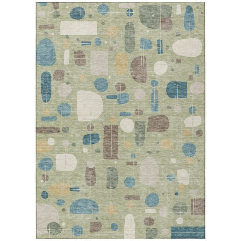 Machine Washable Indoor/Outdoor Juliet ACN2393 Mid-Century Modern Rug, Rectangle 3' x 5'