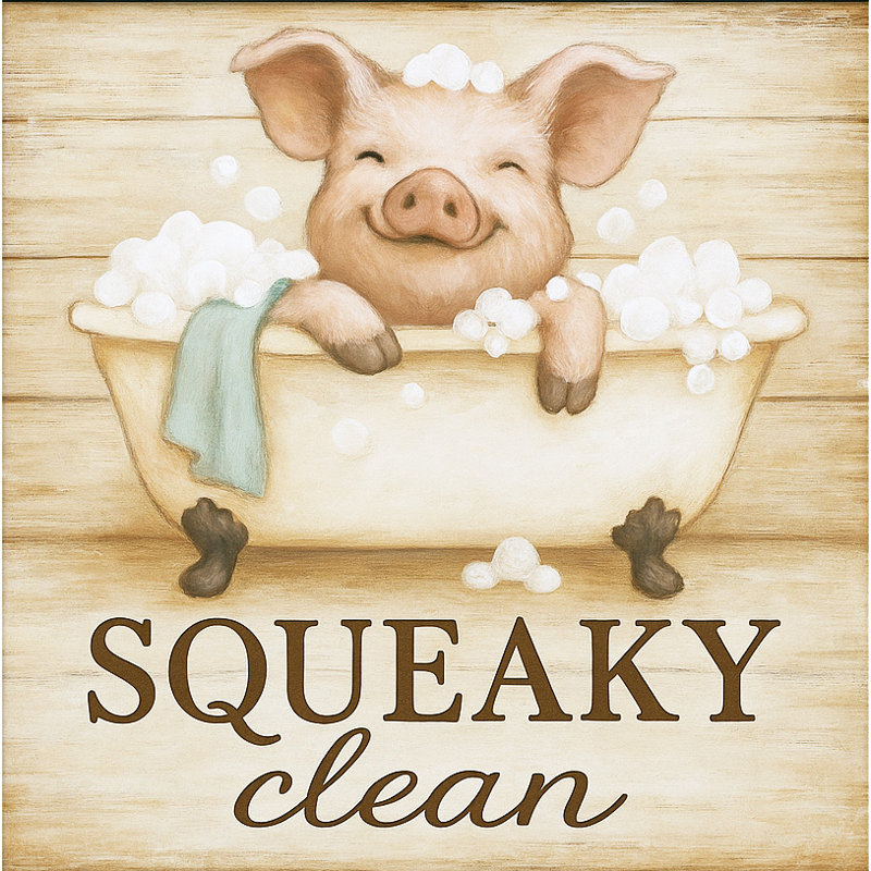«Squeaky Clean - Cochon dans la baignoire», art mural sur toile, H 12 po x l 12 po