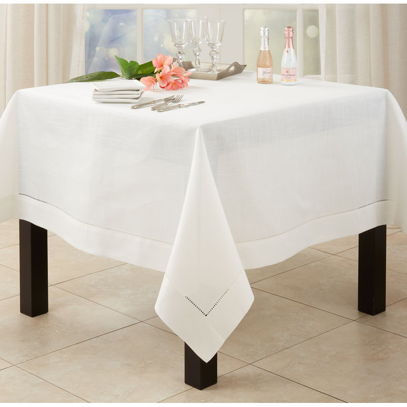Classic Hemstitch Border Off-White Square Tablecloth