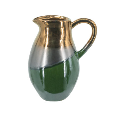 8X6.5X10" Ceramic Pitcher Vase With Ombre Bronze/Silver/Green Finish