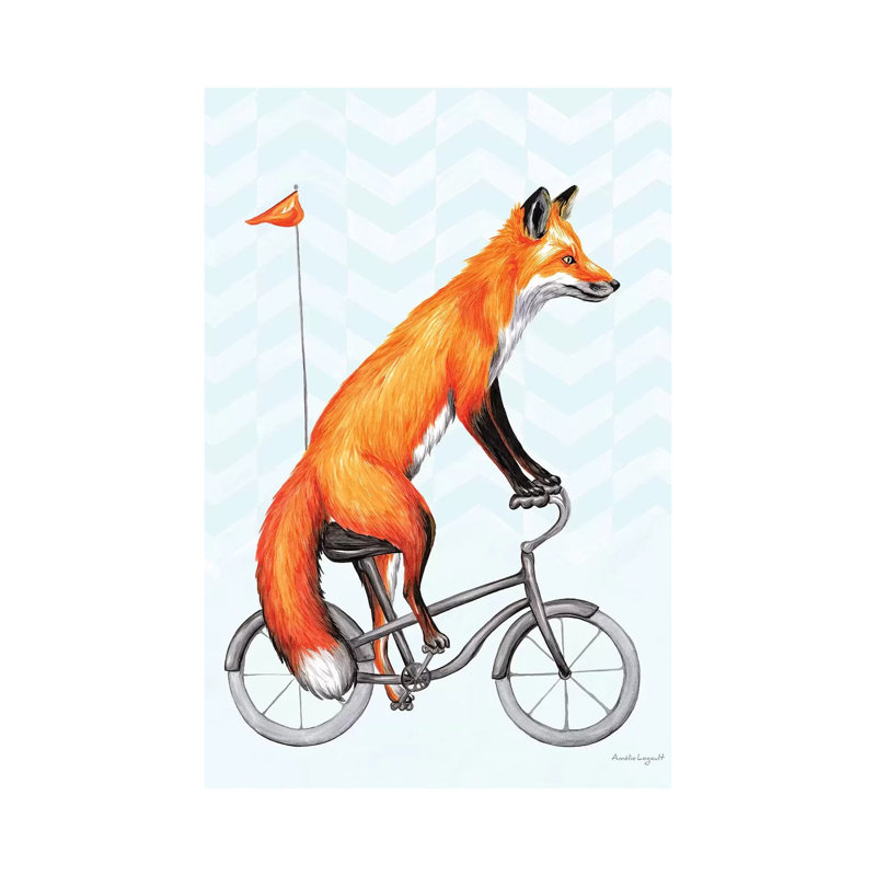 Fox On Bike by Amélie Legault - Wrapped Canvas Print, 20.32 cm H x 30.48 cm W