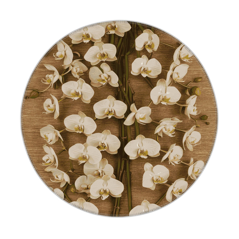 Botanical Brown Indoor and Outdoor Area Rug, Round 5'