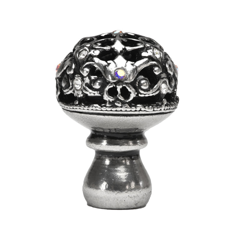 Juliane Grace, poignée ronde moyenne avec 13 cristaux Swarovski et calice en cristal Aurore Boreale, Argent argent