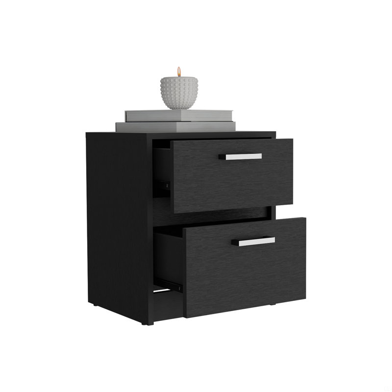 Table de chevet 2 tiroirs, table de bout, poignées en métal