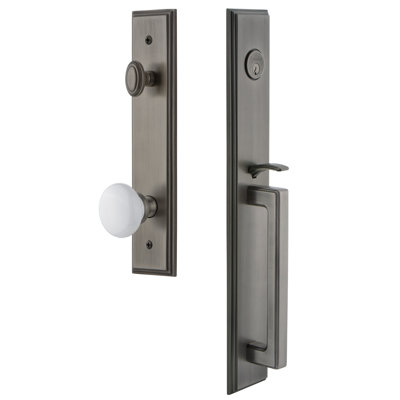 Carré One-Piece Handleset with Single Cylinder Deadbolt and D Grip with Hyde Park Knob