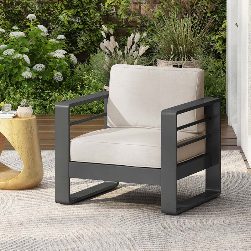 Sabeehah Outdoor Lounge Chair, Black, Beige