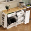 Buffet de rangement multifonctionnel avec étagère à épices à 3 niveaux, poubelle cachée et armoire à porte coulissante. Conception à deux tons pour le rangement des canettes de la salle à manger de la cuisine, beaucoup d'espace-130047954