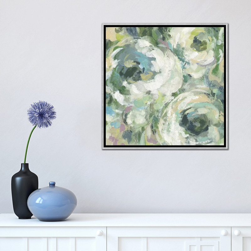 «Sage and Lavender Peony II Light» par Silvia Vassileva - reproduction, Silver Framed, H 18 po x l 18 po x P 1,5 po